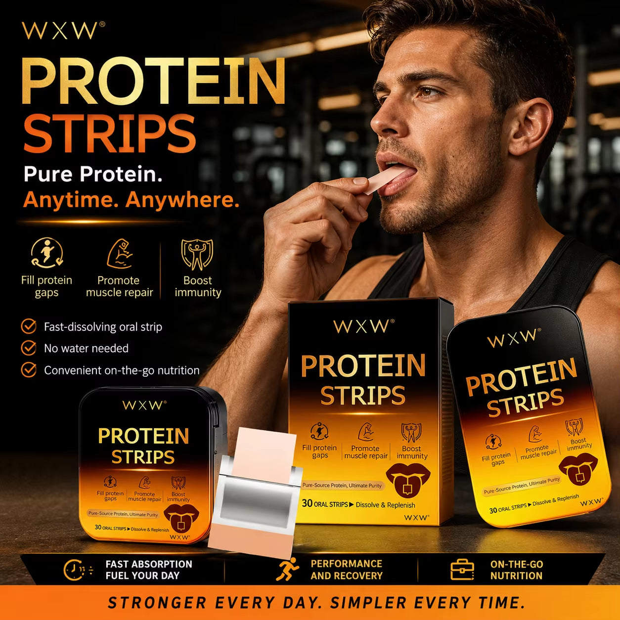Whey Protein Oral Dissolvable Strip Rapid Absorption Muscle Repair Post-Workout Support Convenient Protein Supplement