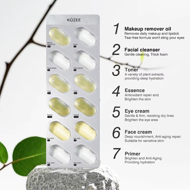 All-In-One Face Care Capsules Packaging On-The-Go Brightening Face Serum Toner Cream Skin Care Set Travel Skin Care Sets