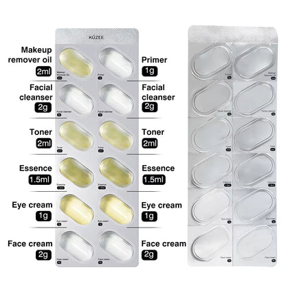All-In-One Face Care Capsules Packaging On-The-Go Brightening Face Serum Toner Cream Skin Care Set Travel Skin Care Sets